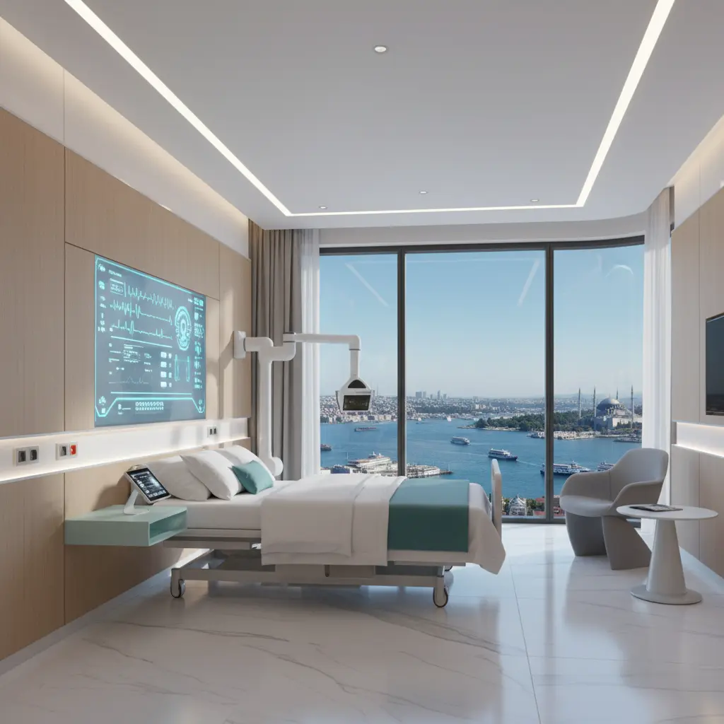 Chambre hospitalière luxe chirurgie esthétique vue mer Bosphore Istanbul