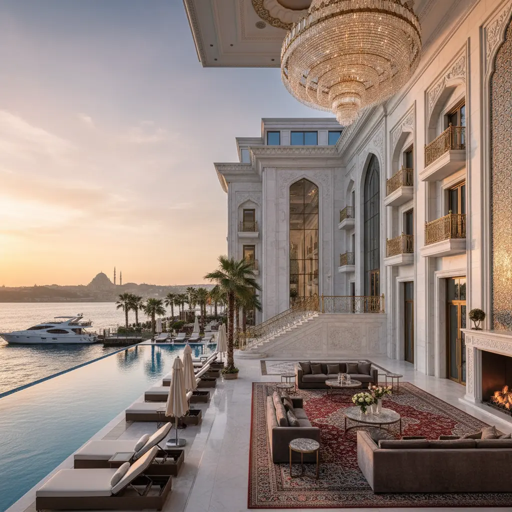 Terrasse extérieure clinique esthétique luxe piscine vue Bosphore Istanbul